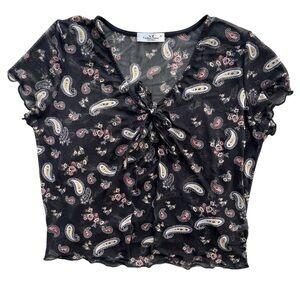 Rebellious Dreamer Women’s XL Black Paisley Sheer Short Sle Cardigan & Crop Tank